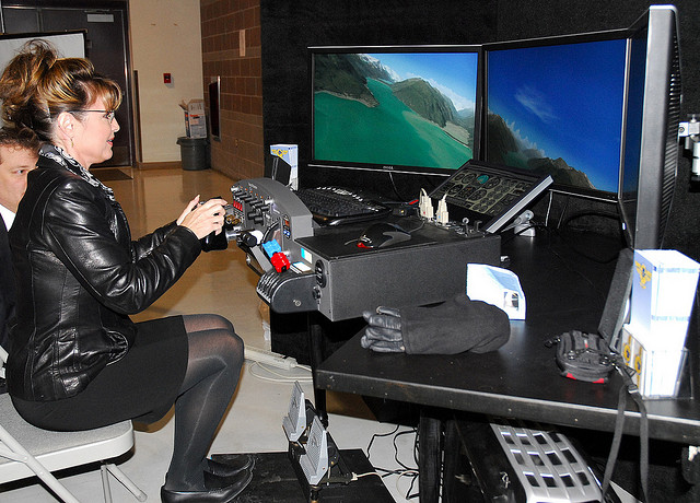 Sarah Palin having a go at a best flight simulator game!